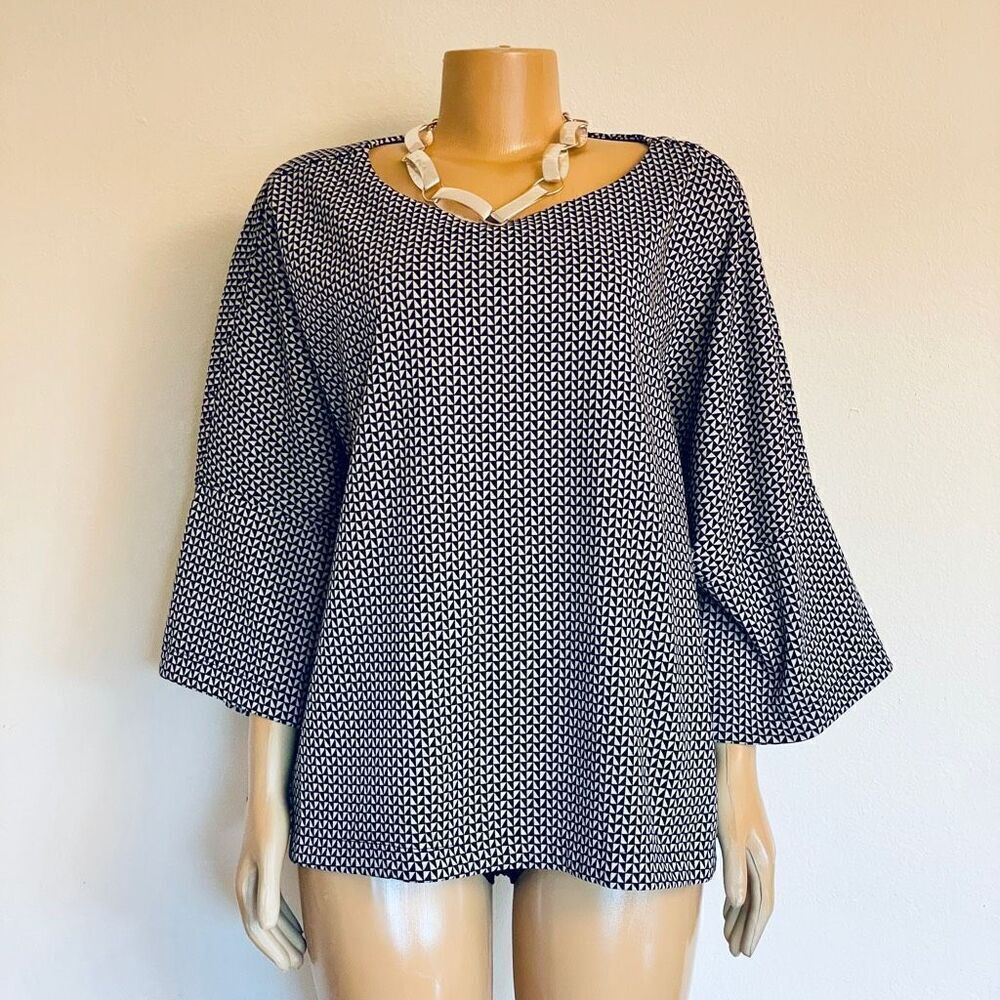 NWT Gorgeous MAX STUDIO LONDON 2X-3X Plus Size Black & Tan Geometric Print Tunic